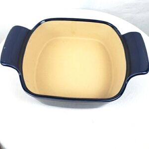 Pampered Chef Elegant 8x8x2.5 inches Blue and Cream Baking Dish With Handles